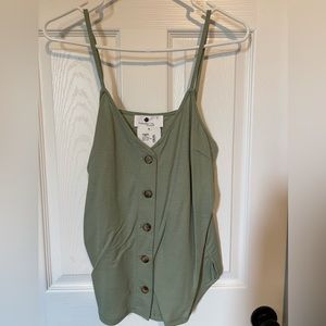 New green spaghetti strap tank with working buttons